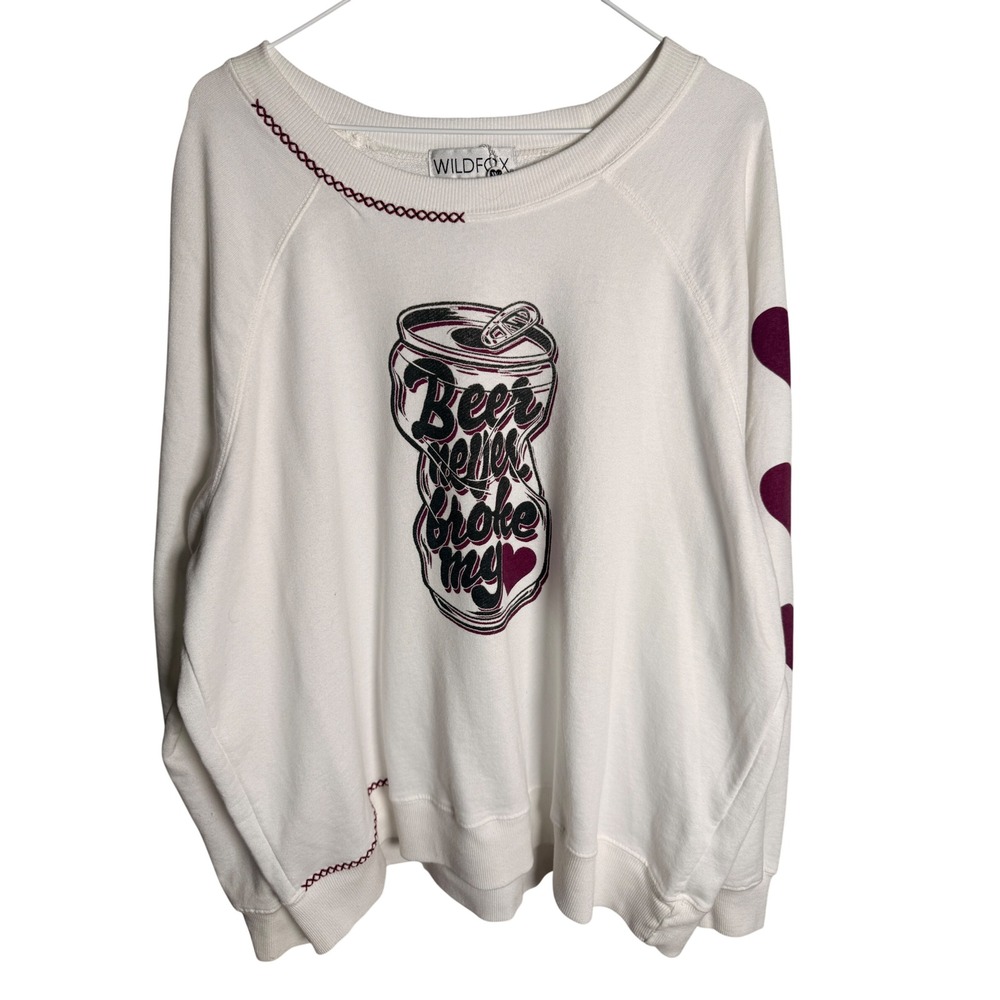Wildfox White Sweatshirt with Maroon Graphic Hearts